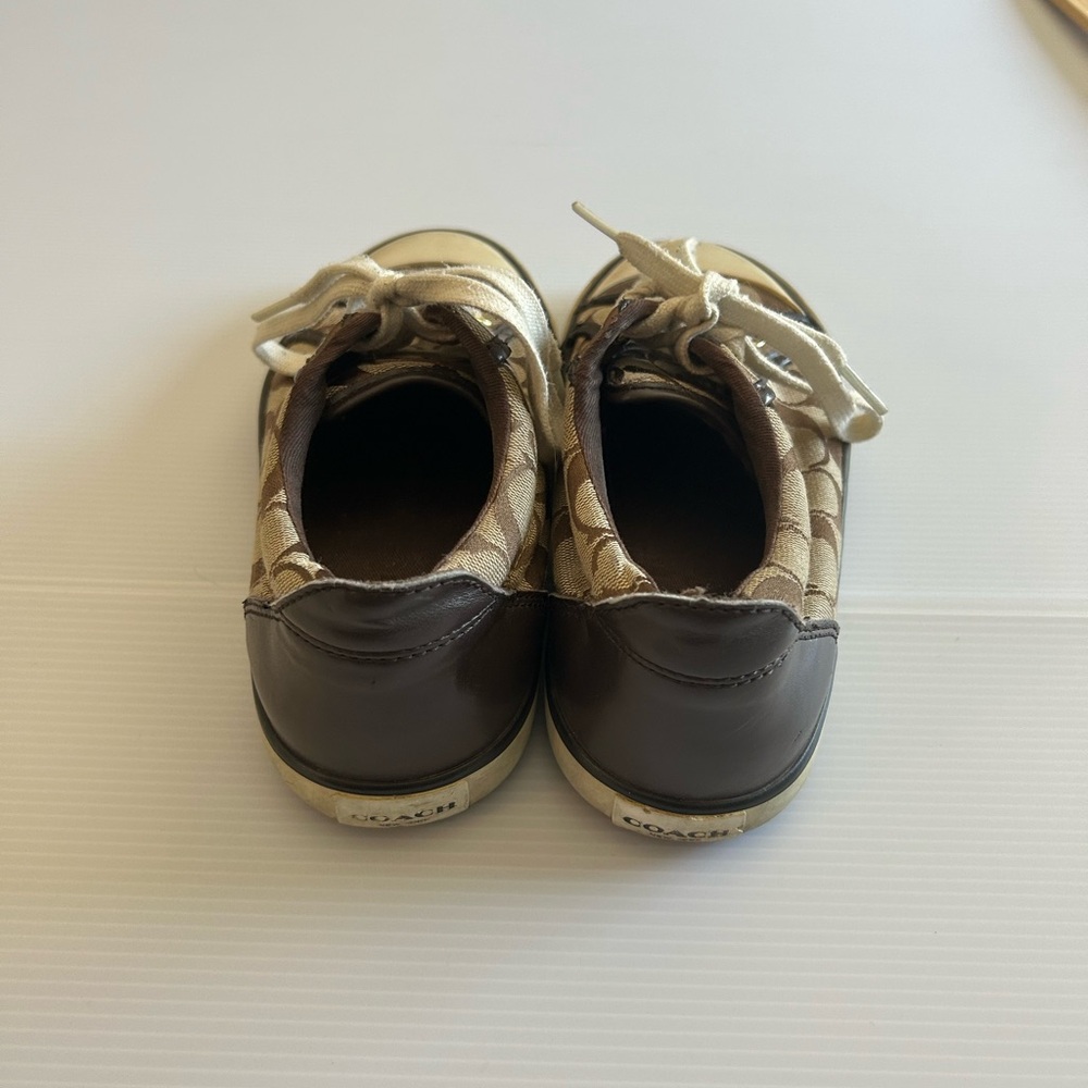 Coach women leather and canvas sneakers size 7.5 Brown - Picture 2 of 7